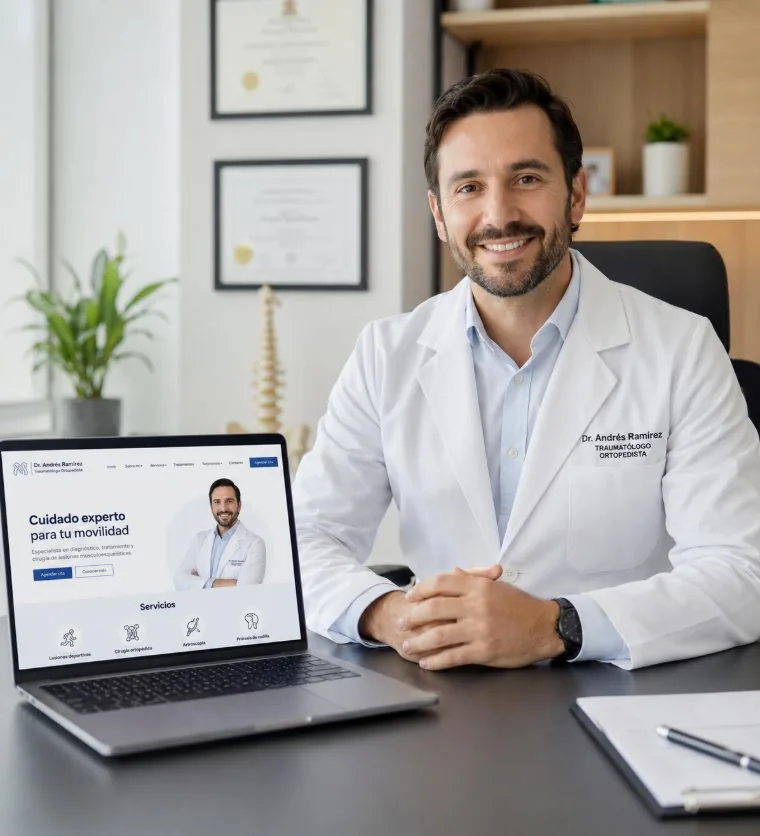 Profesional de la salud con su página web profesional en consultorio
